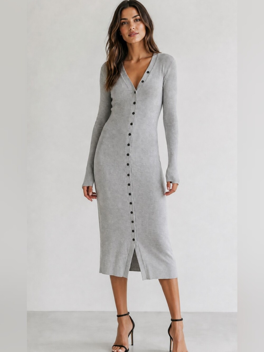 ENZA COSTA Long Sleeve Thumb Holes Stretch Rib Knit Cardigan Sweater Dress Small
